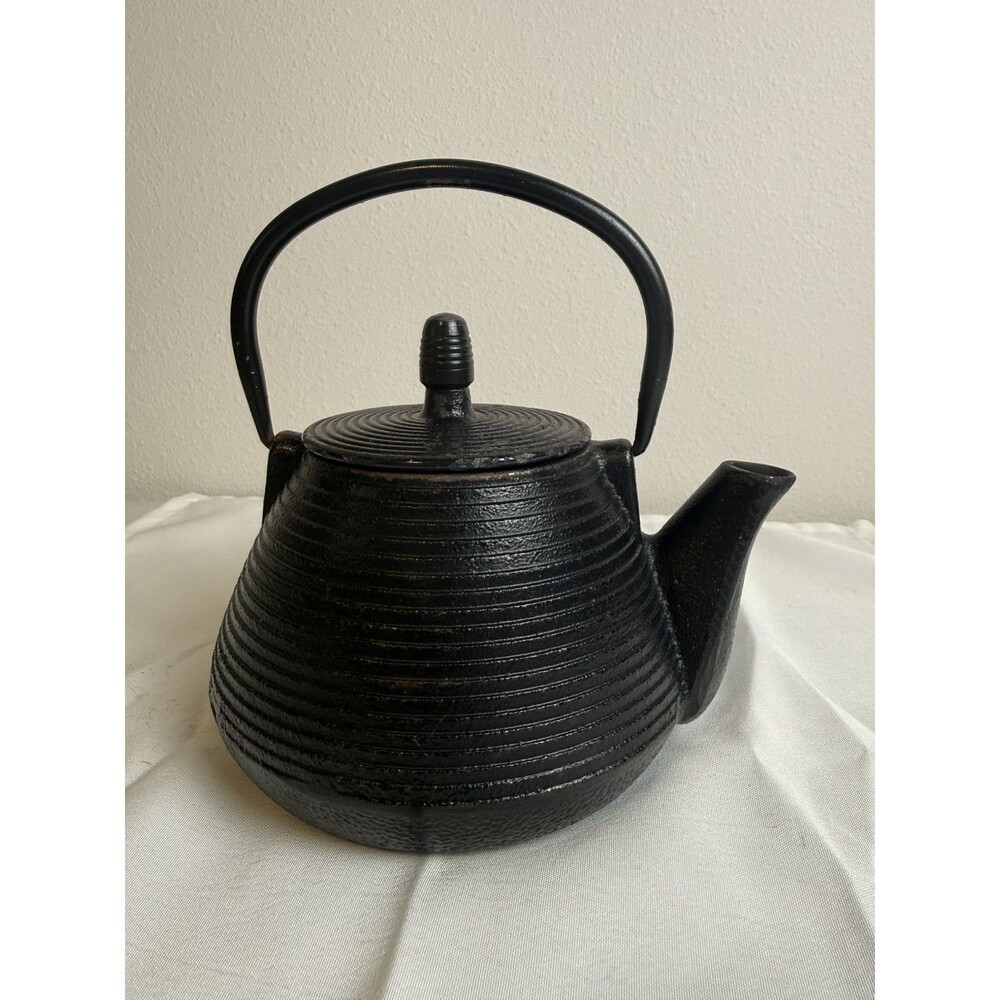 Vintage Cast Iron Japanese Black Ribbed Texture Tetsubin Teapot Tea Kettle